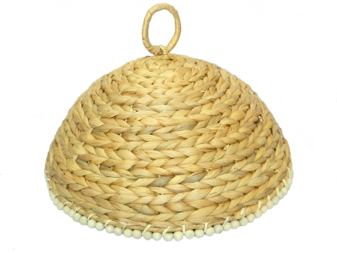 Water hyacinth food cover with wooden beads